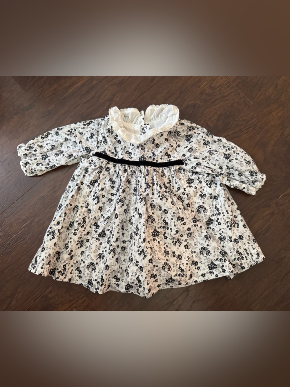 Janie and Jack White Dress with Black Floral Print and Bloomers